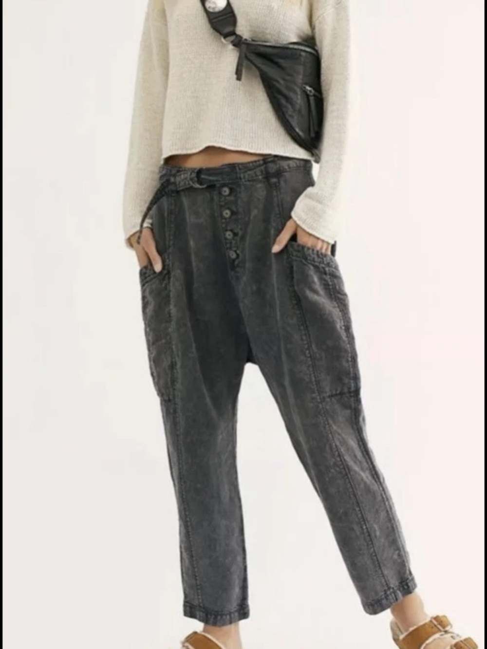Free People Women's Desert Daze Harem Pants Washed Black Size 2